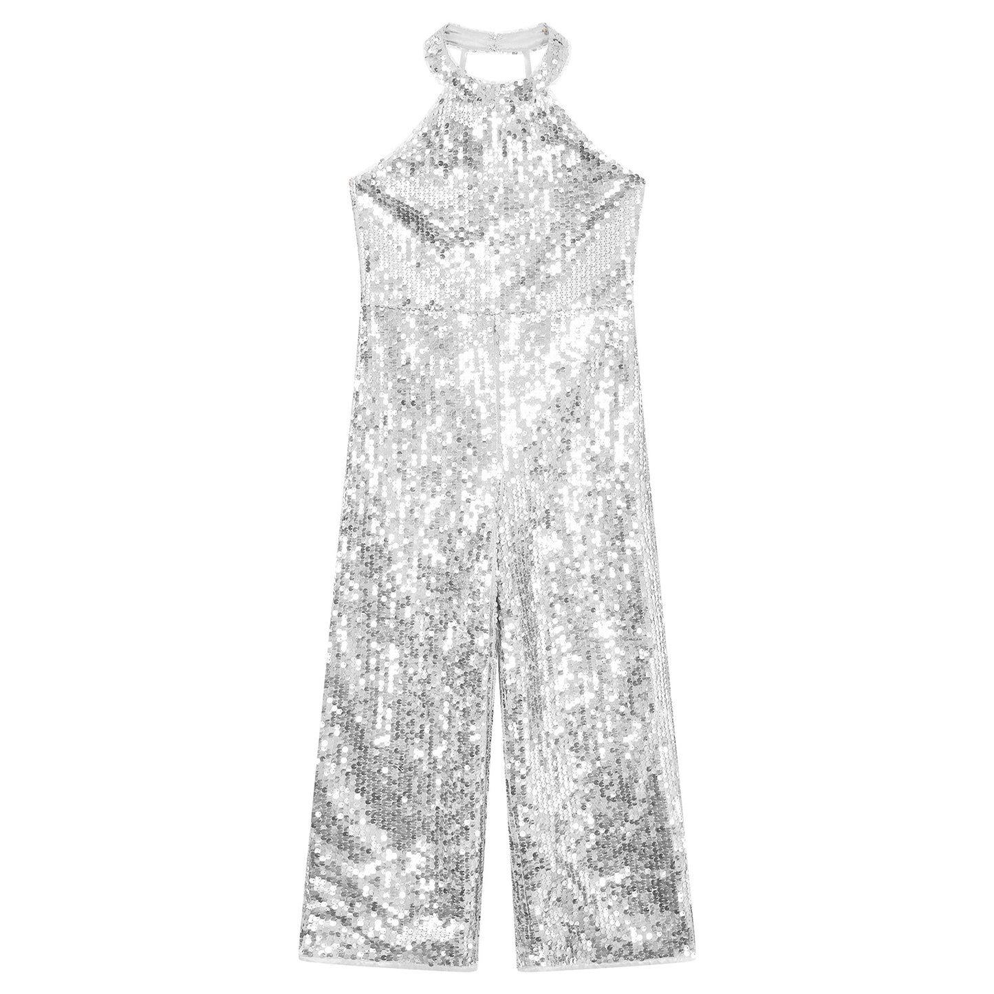 Girls Dance Sequin Sleeveless Halter Jumpsuit (Age 6-14YRS)