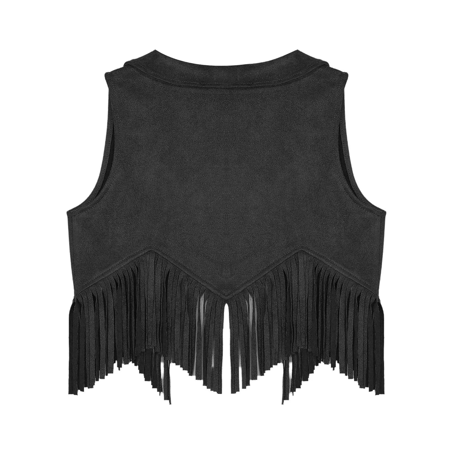 Girls Western Cowboy Suede Open Front Tassels Waistcoat (Age 6-16YRS)