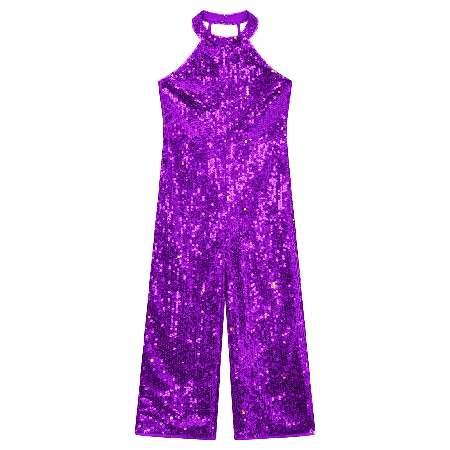 Girls Dance Sequin Sleeveless Halter Jumpsuit (Age 6-14YRS)