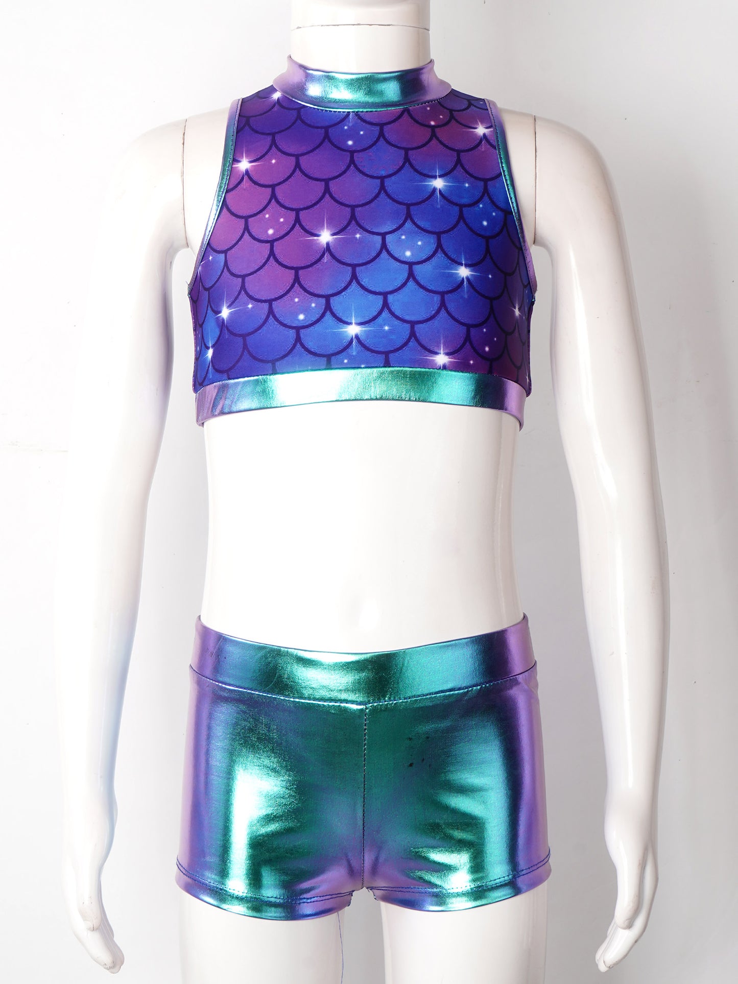 Girls Dance Costume Sequin Crop Top & Shorts Set (Age 6-12 YRS)