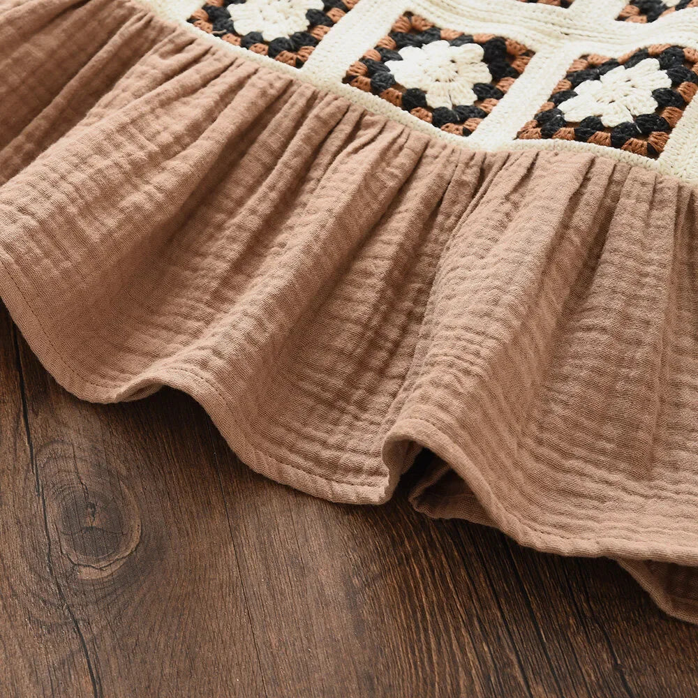 Girls Brown Retro Printed Plaid Camisole Top & Beige Trousers (Age 3-7YRS)