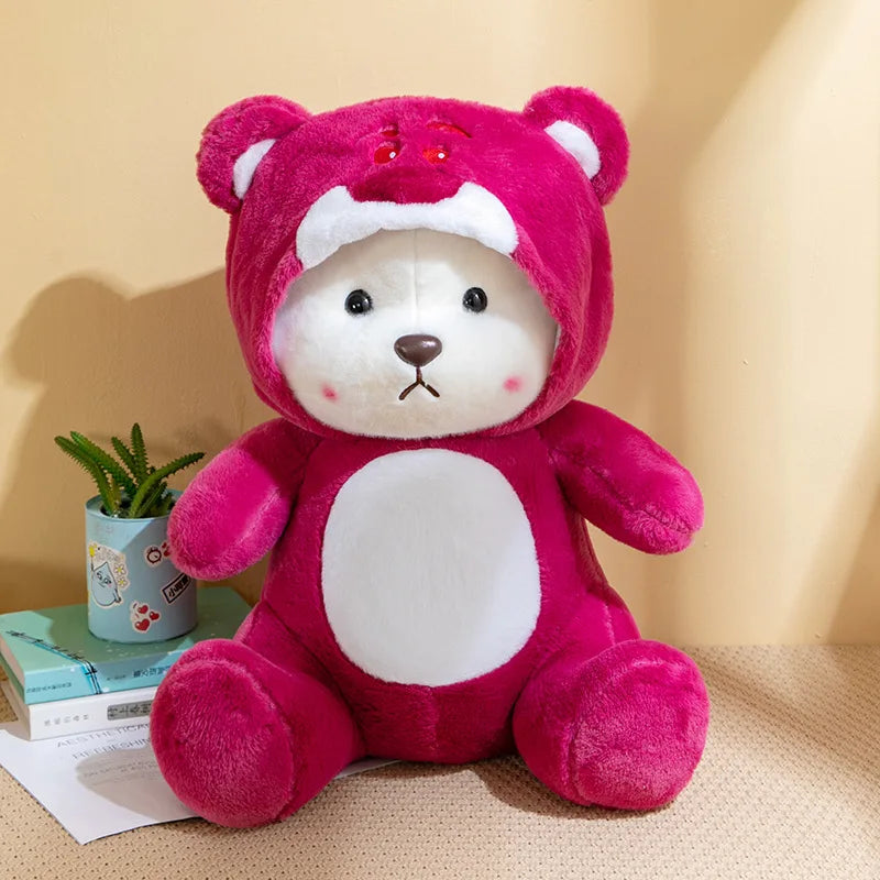 Transforming Animal Costume Teddy Bear Plush | Panda, Red Hood, Blue & Pink Creatures - 50cm Strawberry Bear