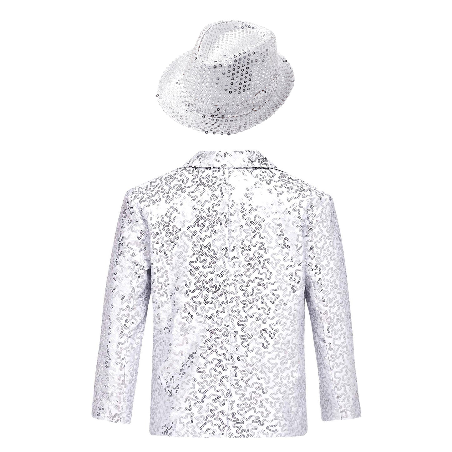 Boys Sequin Dance Tuxedo Jacket Suit & Fedora Hat (Age 6-16 YRS)