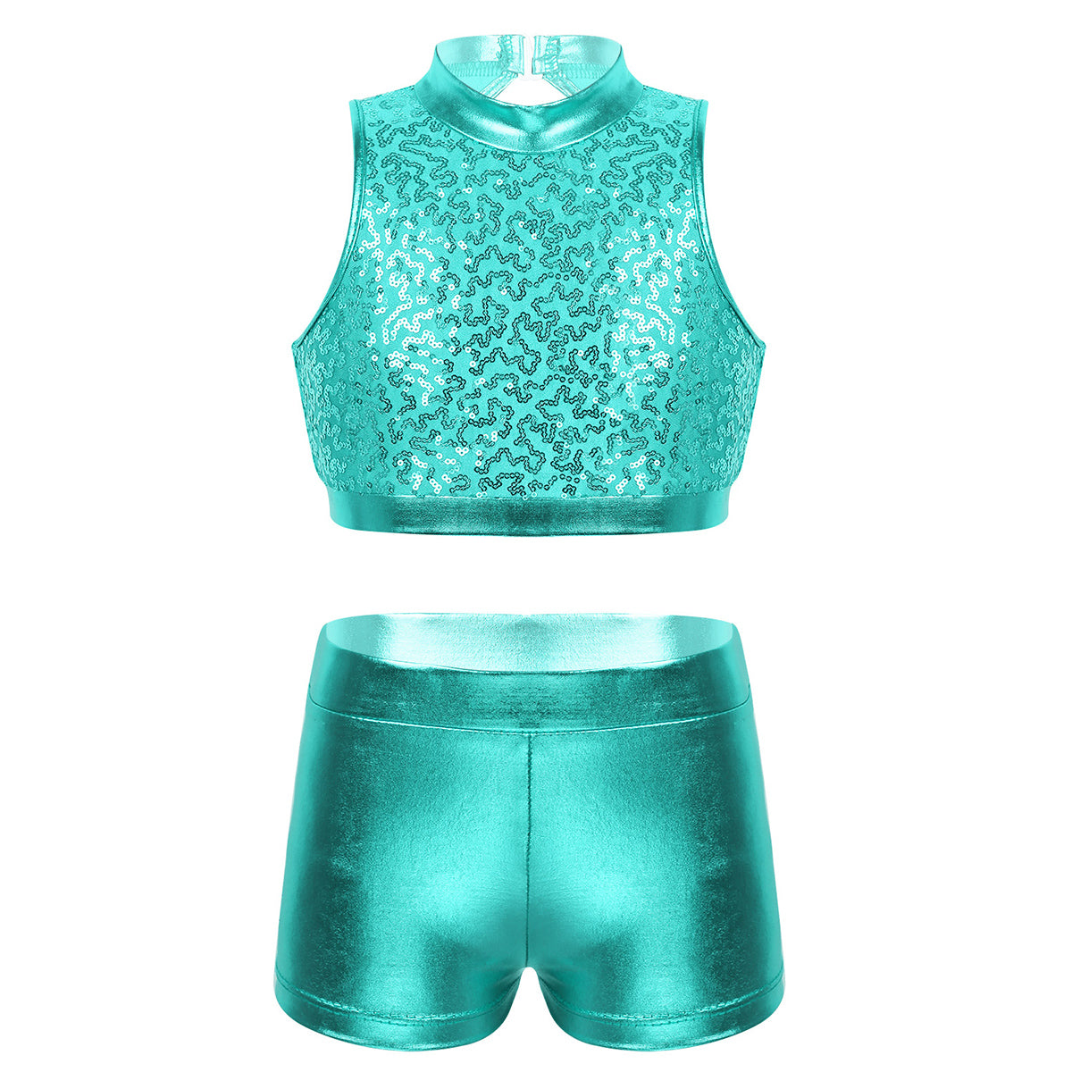 Girls Dance Costume Sequin Crop Top & Shorts Set (Age 6-12 YRS)