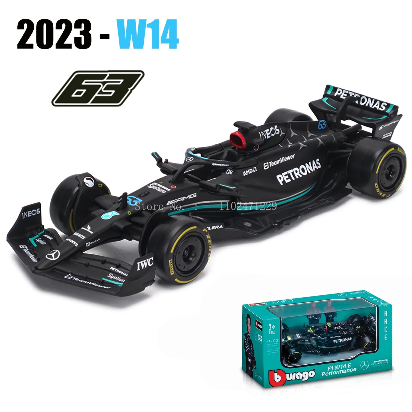 Bburago 1:43 P2 British GP Mclaren F1 MCL60 2023 #4 Lando Norris #81 Oscar Piastri Alloy Car Die Cast Model Toy Collectible 2023 W14-63