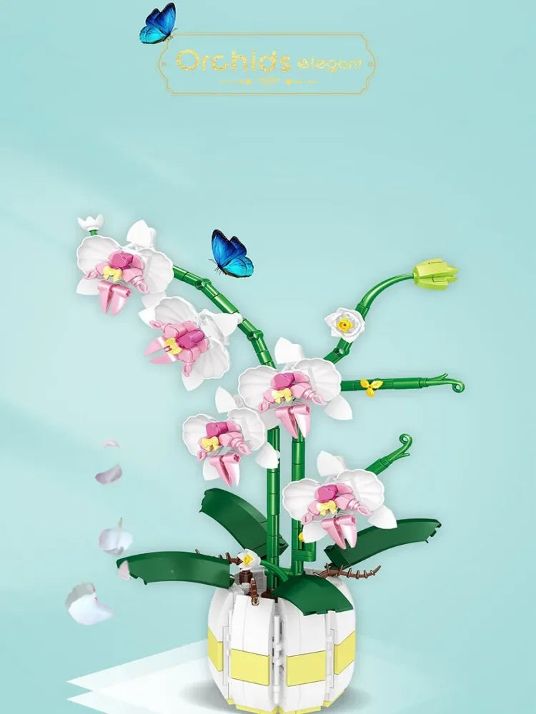 Moth Orchid Potted Building Blocks Bouquet DIY Toy