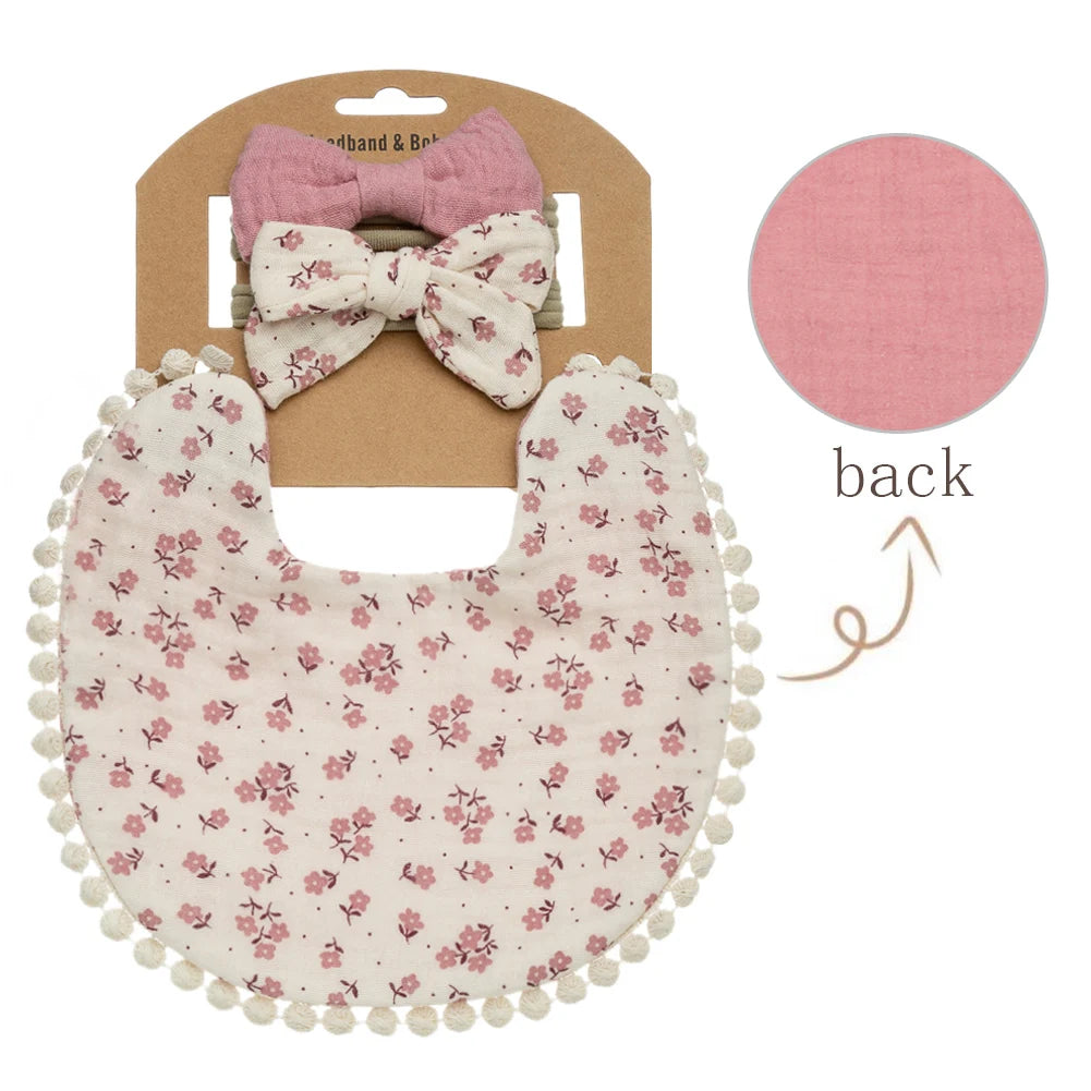 3Pcs/Set Baby Flower Bibs & Headbands Set 4
