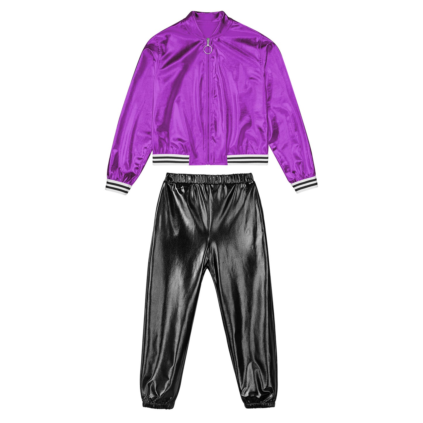 Girls Metallic Long Sleeves Bomber Jacket Coat & Pants Set (Age 6-16YRS)