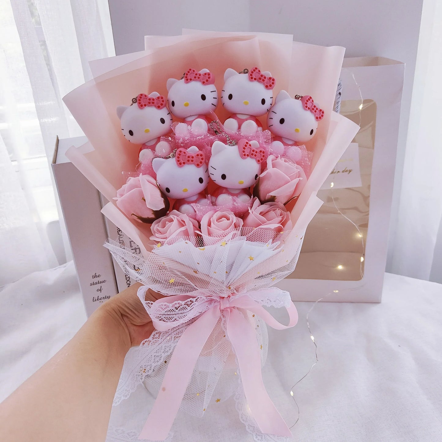 Plush Kitty Toy Gift Flower Bouquet Red