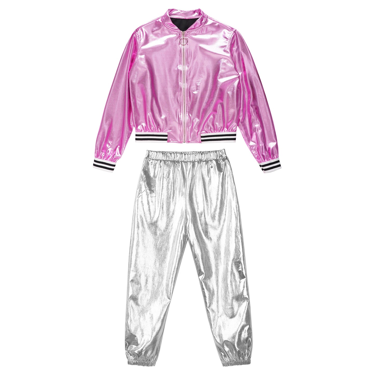 Girls Metallic Long Sleeves Bomber Jacket Coat & Pants Set (Age 6-16YRS)