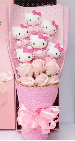 Plush Kitty Toy Gift Flower Bouquet Pink