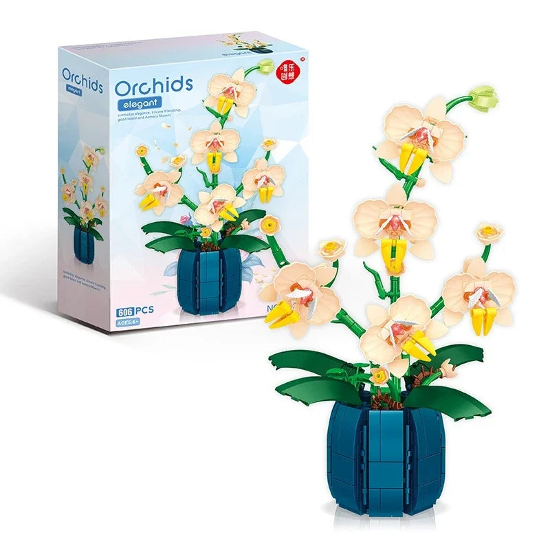Moth Orchid Potted Building Blocks Bouquet DIY Toy 2139