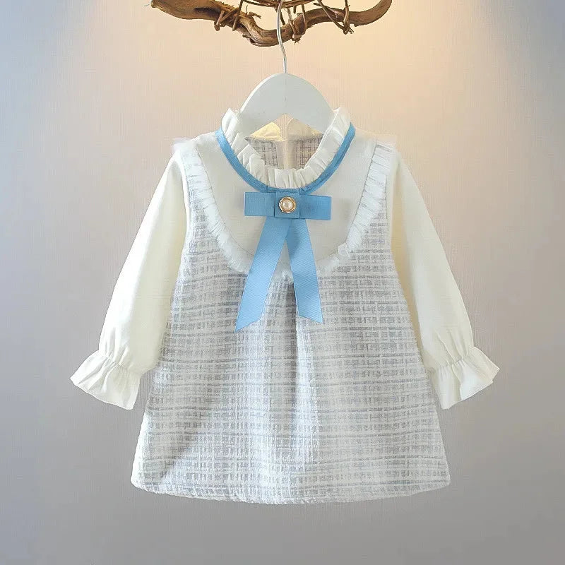 Baby Girls Vintage Long Sleeve Peter Pan Collar Dress (Age 6M-3YRS)
