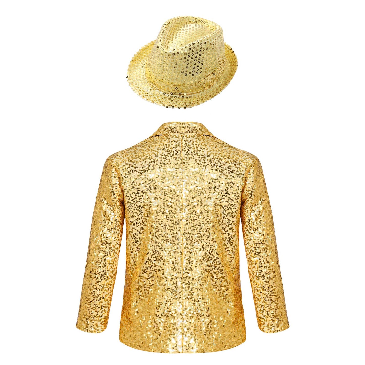 Boys Sequin Dance Tuxedo Jacket Suit & Fedora Hat (Age 6-16 YRS)