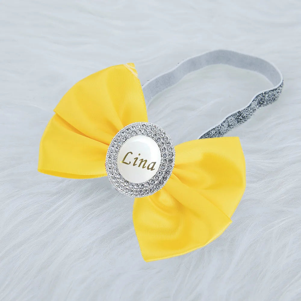 Baby Girls Personalised Rhinestone Headband (Age Newborn - 24M) Yellow