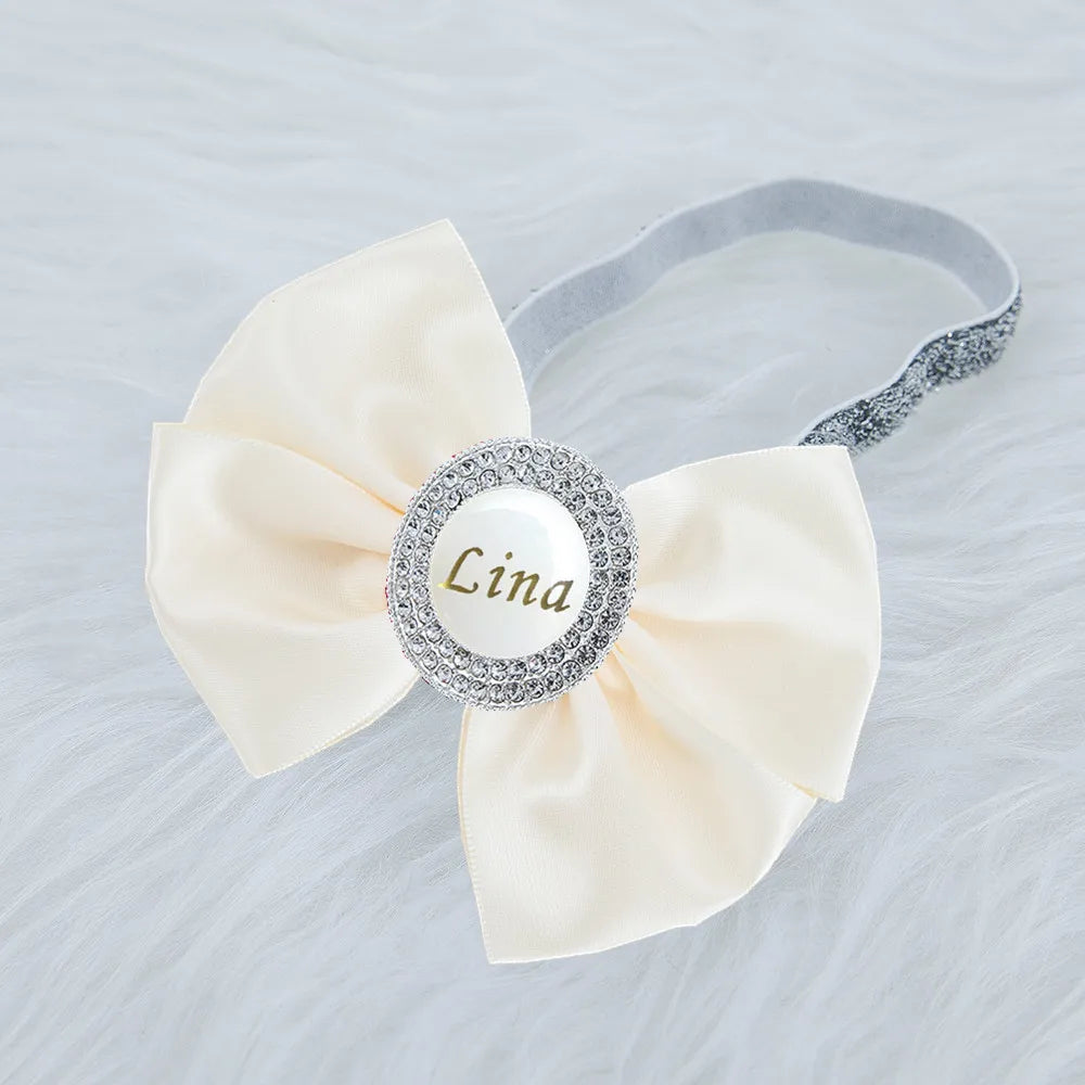 Baby Girls Personalised Rhinestone Headband (Age Newborn - 24M) Beige