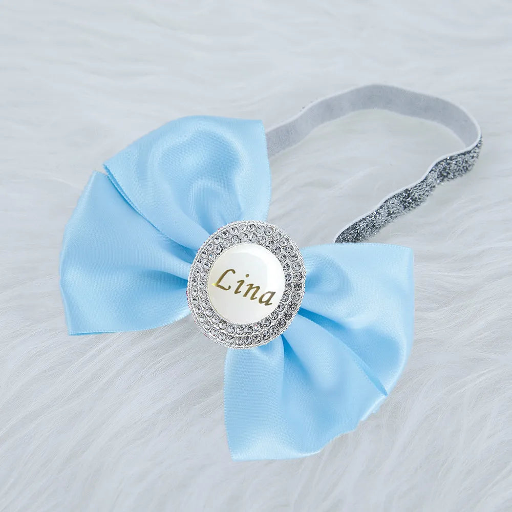Baby Girls Personalised Rhinestone Headband (Age Newborn - 24M) Blue