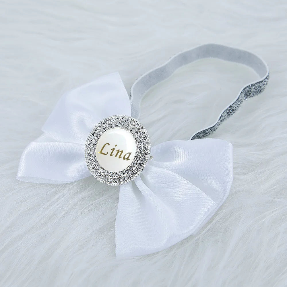 Baby Girls Personalised Rhinestone Headband (Age Newborn - 24M) White