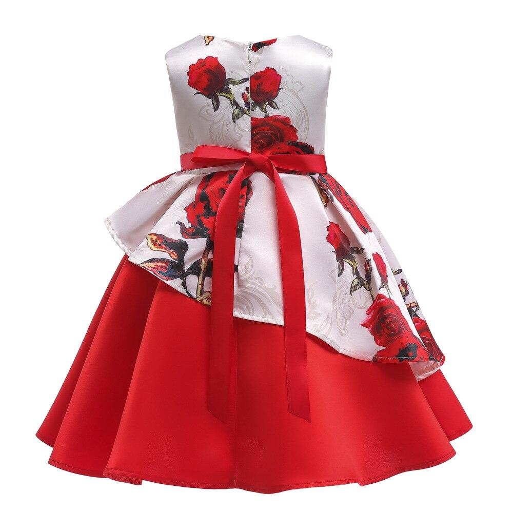 Girls White & Red Asymmetrical Floral Satin Prom Dress (Age 3-9yrs)