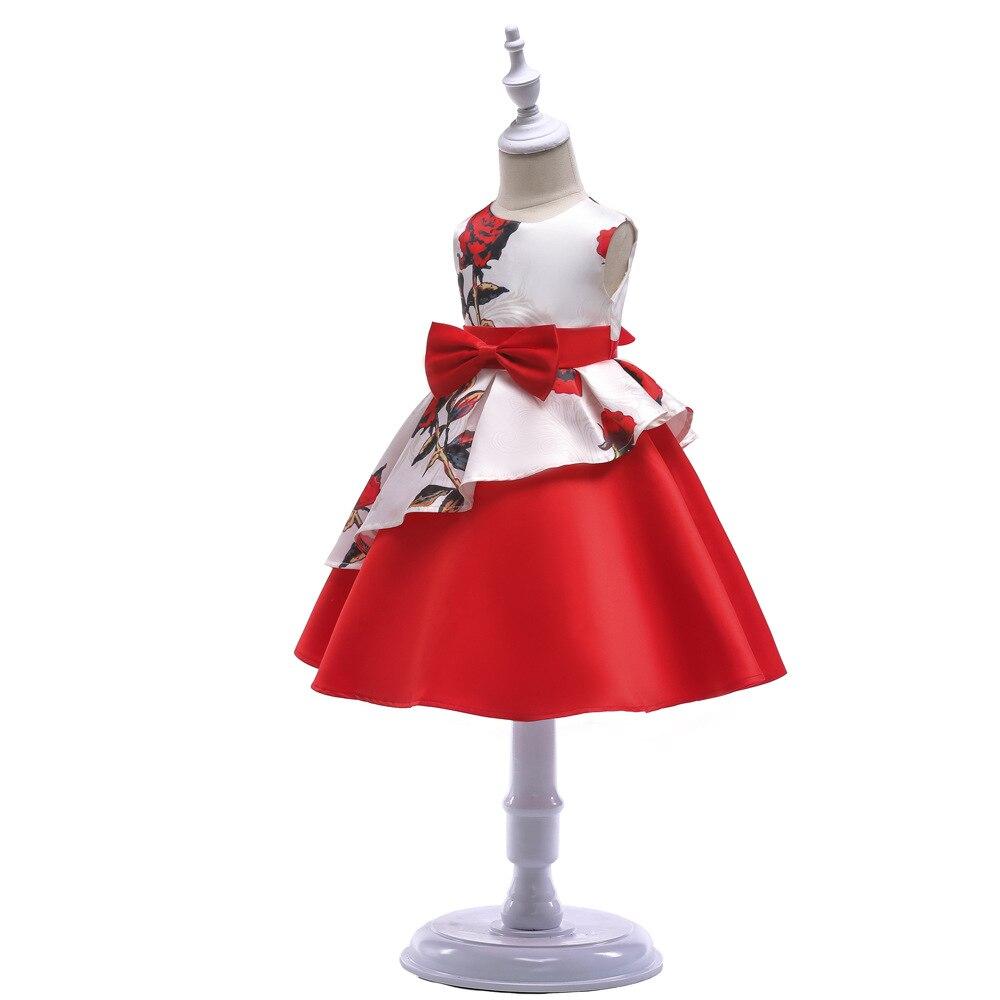 Girls White & Red Asymmetrical Floral Satin Prom Dress (Age 3-9yrs)