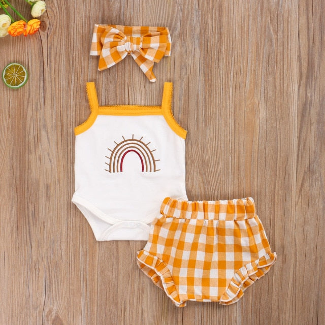 Baby Girls Bodysuit Shorts & Headband (Age 3m-24m) Yellow