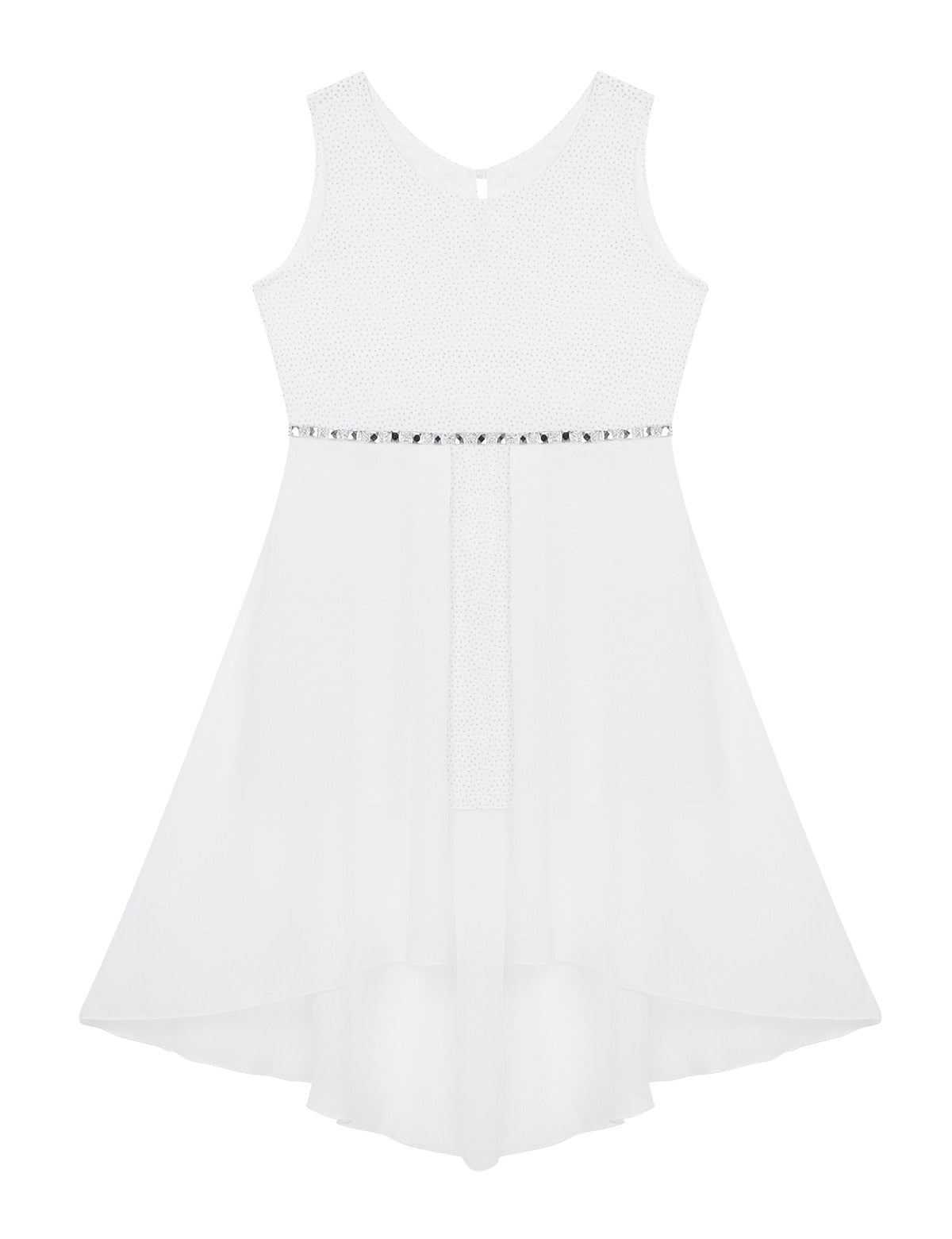 Girls Dipped Hem & Rhinestone Embellished Dress (Age 6-14yrs)