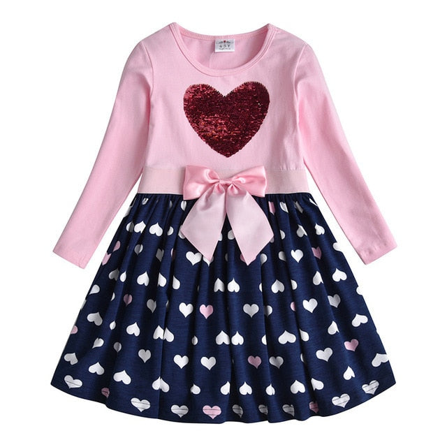 Girls Pink & Black Heart Dress (Age 3Y-8Y)