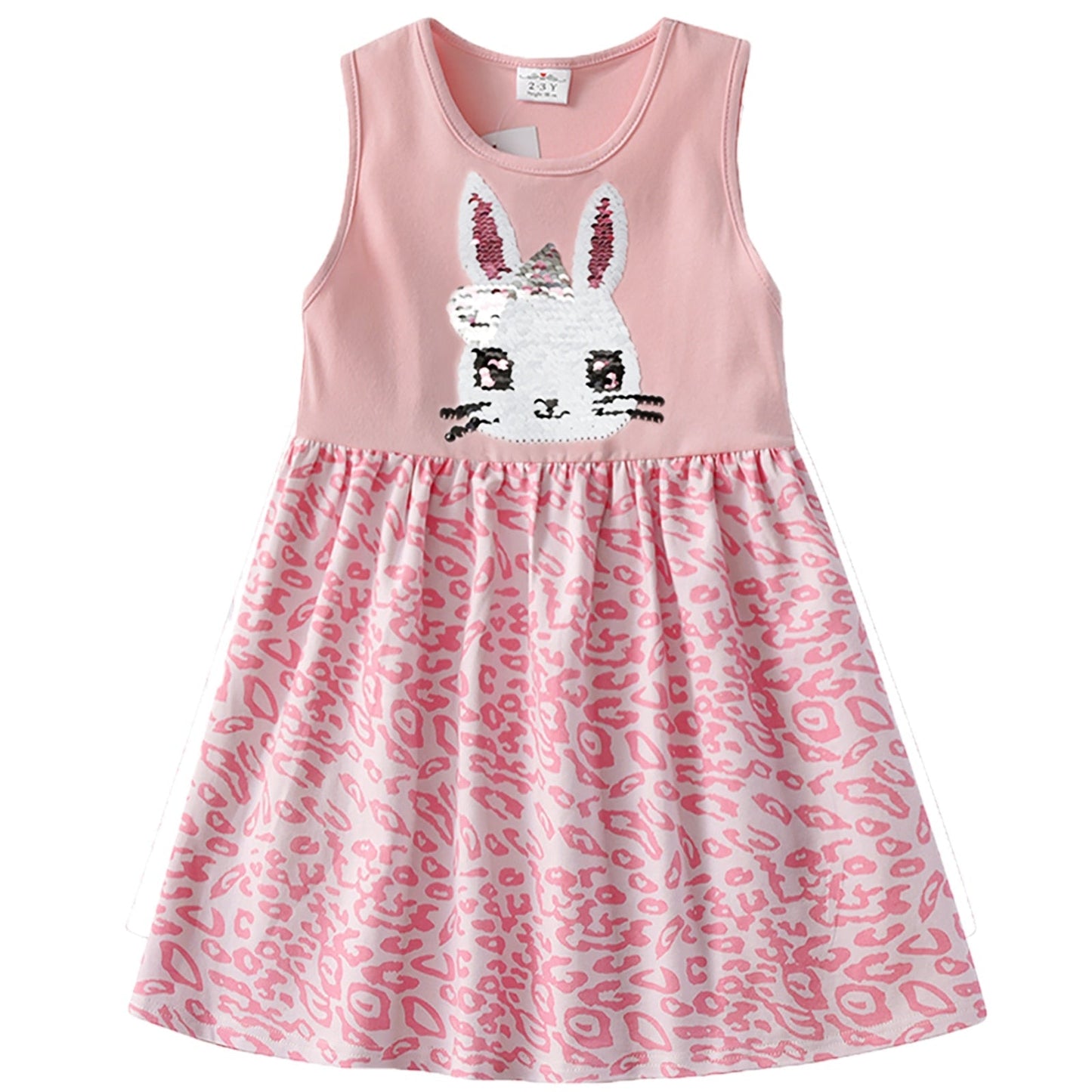 Girls Pink Rabbit Leopard Print Dress (Age 3Y-8Y)