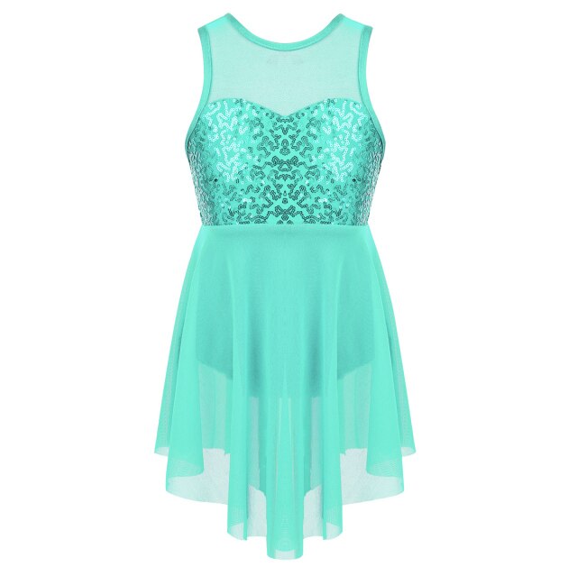 Girls Sequin Leotard Dress (Age 6-14yrs) Green