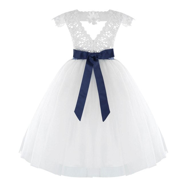 Girls White Tulle Dress & Bow Belt (Age 24M-16YRS)