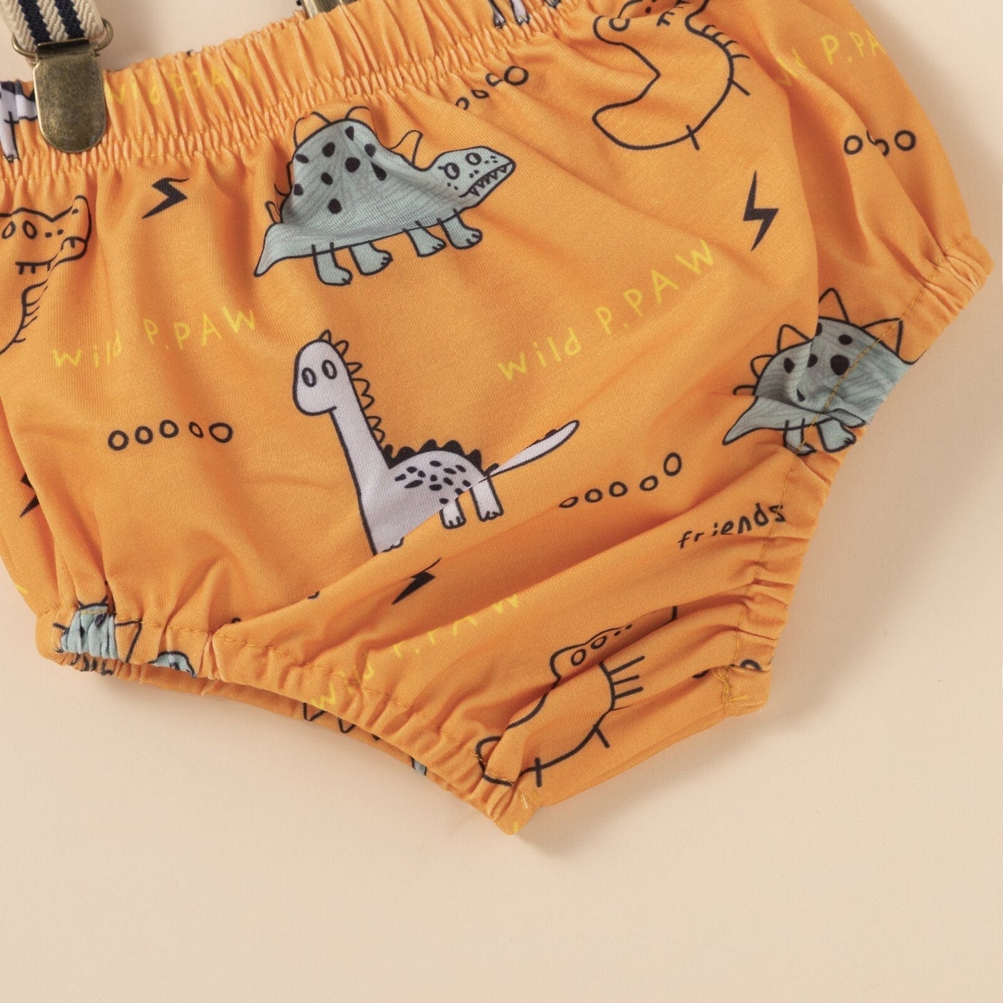 Baby Boys Bodysuit & Dinosaur Shorts With Braces Set (Age 9M-12M)