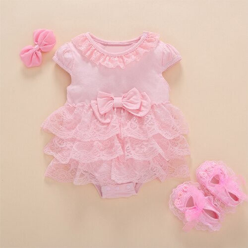 Baby Girls Pink Ruffle Romper Dress With Bow & Booties (Age 3M - 9M) Pink
