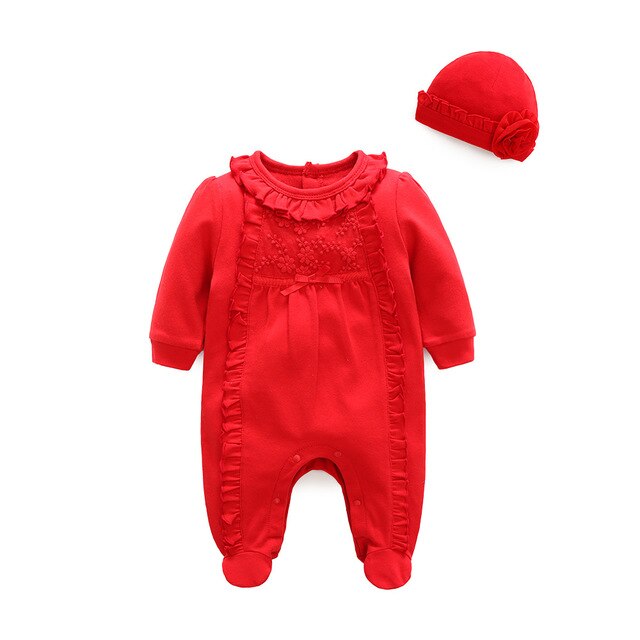 Baby Girls Pink Onesie & Hat Set – Soft & Sweet (3M–12M) Red