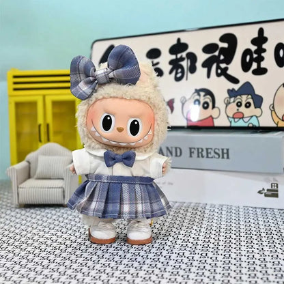 Luxury Clothes Set for 17cm Labubu Doll | Bow Headband & Accessory Outfit Plum