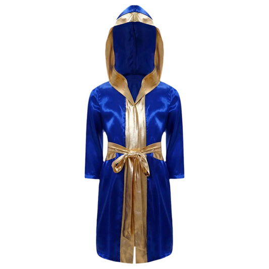 Boys Boxing Robe Costume Long Sleeve Hooded Cloak (Age 6-16YRS)