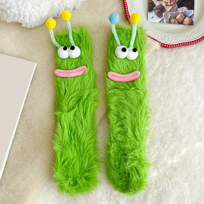 Funny Big-Eye Animal Cartoon Socks – Thick Fuzzy Plush