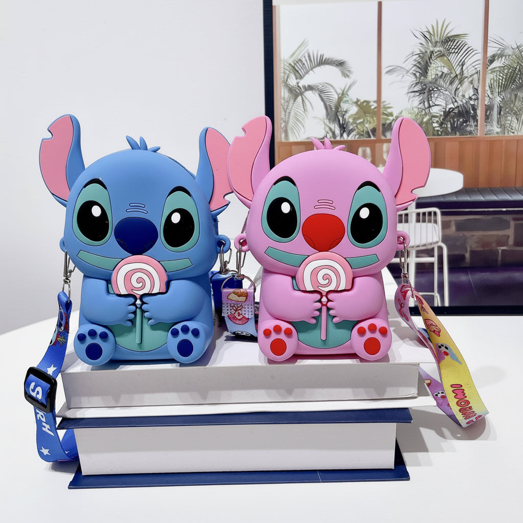 Stitch Silicone Kids Wallet | Cute Crossbody Coin Bag • Cartoon Shoulder Purse for Children