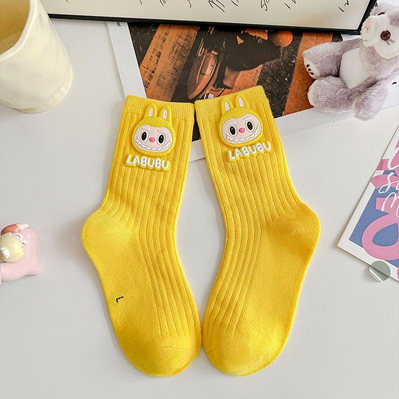 Labubu Cotton Mid-Calf Kids Socks – Soft Character Socks Yellow