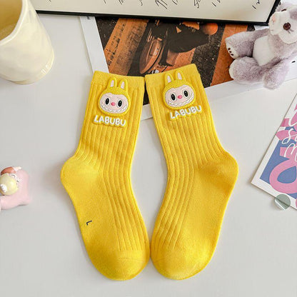 Labubu Cotton Mid-Calf Kids Socks – Soft Character Socks Yellow
