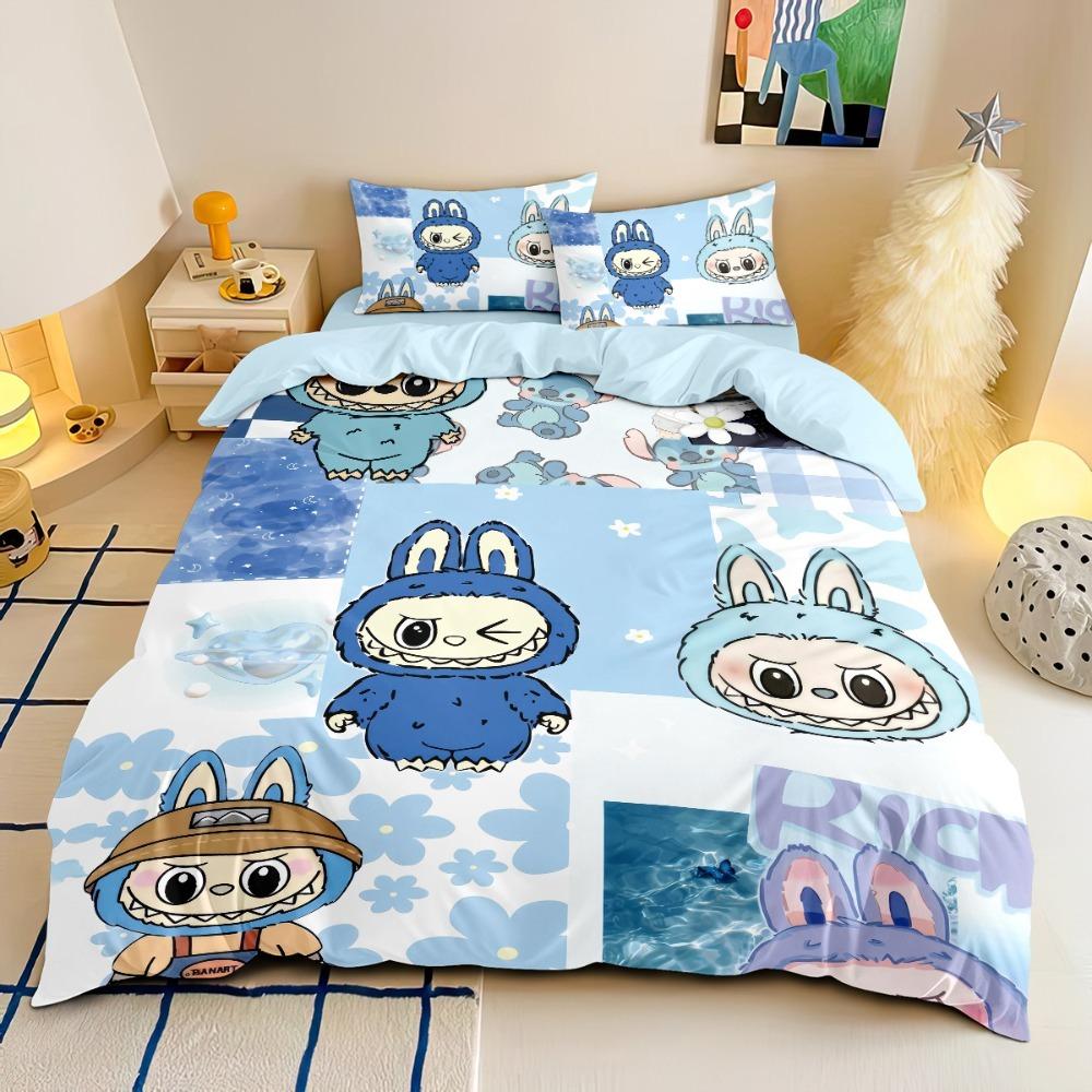 Labubu Bedding Set – 2–3 Piece Microfibre Duvet Cover Set | Cute Bedroom Décor for Kids, Teens & Adults Multicolor E