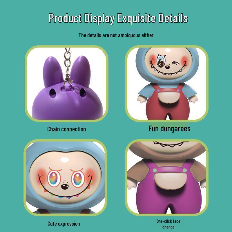 Labubu Face‑Changing 3D Bag Charm | Press‑to‑Change Expressions | Cute Keychain Toy