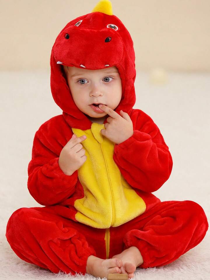 Baby Cartoon Jumpsuit Halloween Costume with Hat – Red Dragon, Lion, Dinosaur & Pink Cutie (Age Newborn-36 Month) Multicolor Red Unicorn 30-36M
