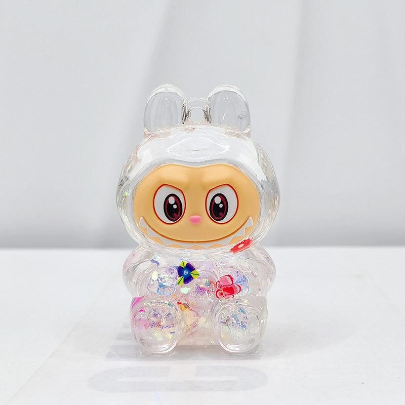 Labubu Acrylic Quicksand Keychain – Glow Bubble Bead Pendant White