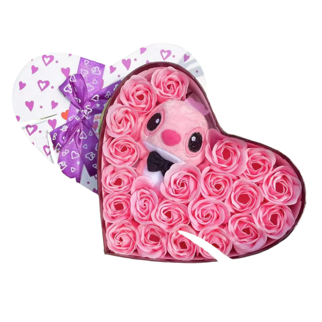 Stitch Plush Flower Heart Gift Box | Kawaii Disney-Inspired Keepsake - Valentines Gift Hot Pink