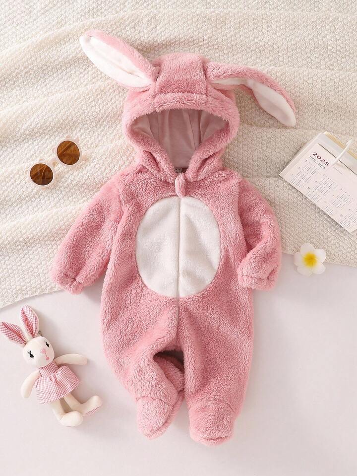Baby Fleece Hooded Rabbit Romper – 3D Bunny Ears | Long Sleeve & Pants Set (Age Newborn-24M)