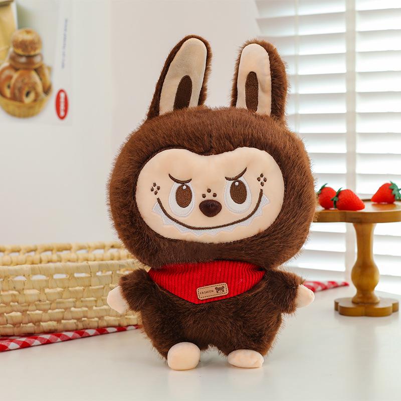 Plush Labubu Stuffed Toy with Scarfs 35cm | Cute Soft Plush Doll Brown
