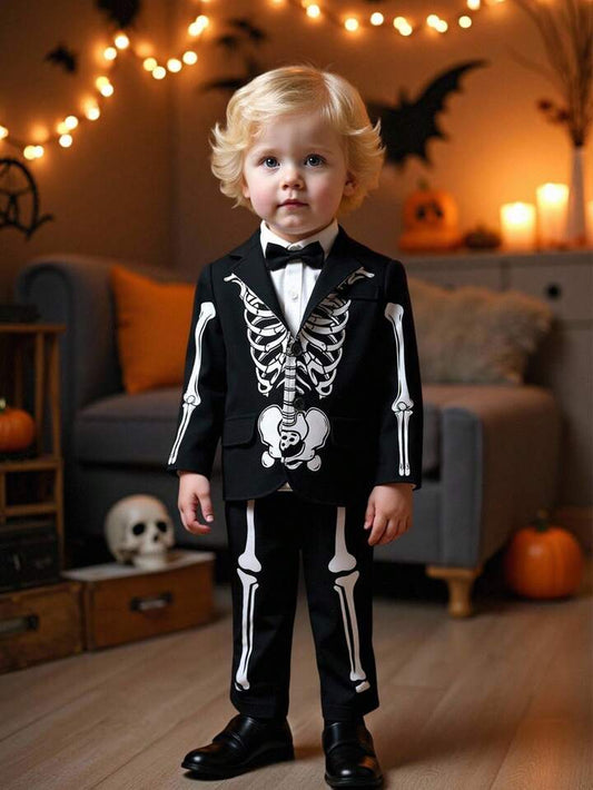 Baby/Toddler Glow-in-the-Dark Skeleton Gentleman – 2pc Halloween Blazer & Pants Set (Age 6M-3 YRS) Black
