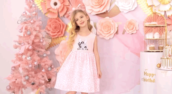 Girls Pink Rabbit Leopard Print Dress (Age 3Y-8Y)