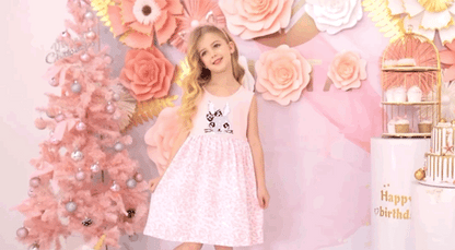 Girls Pink Rabbit Leopard Print Dress (Age 3Y-8Y)