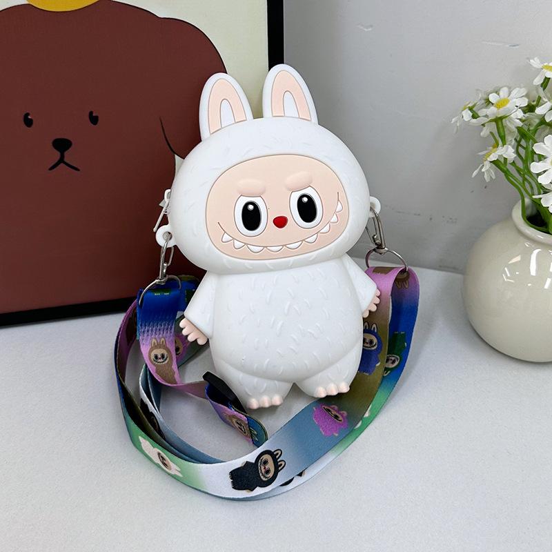 Labubu Macaron Mini Messenger Bag – Soft Silicone Coin Purse White